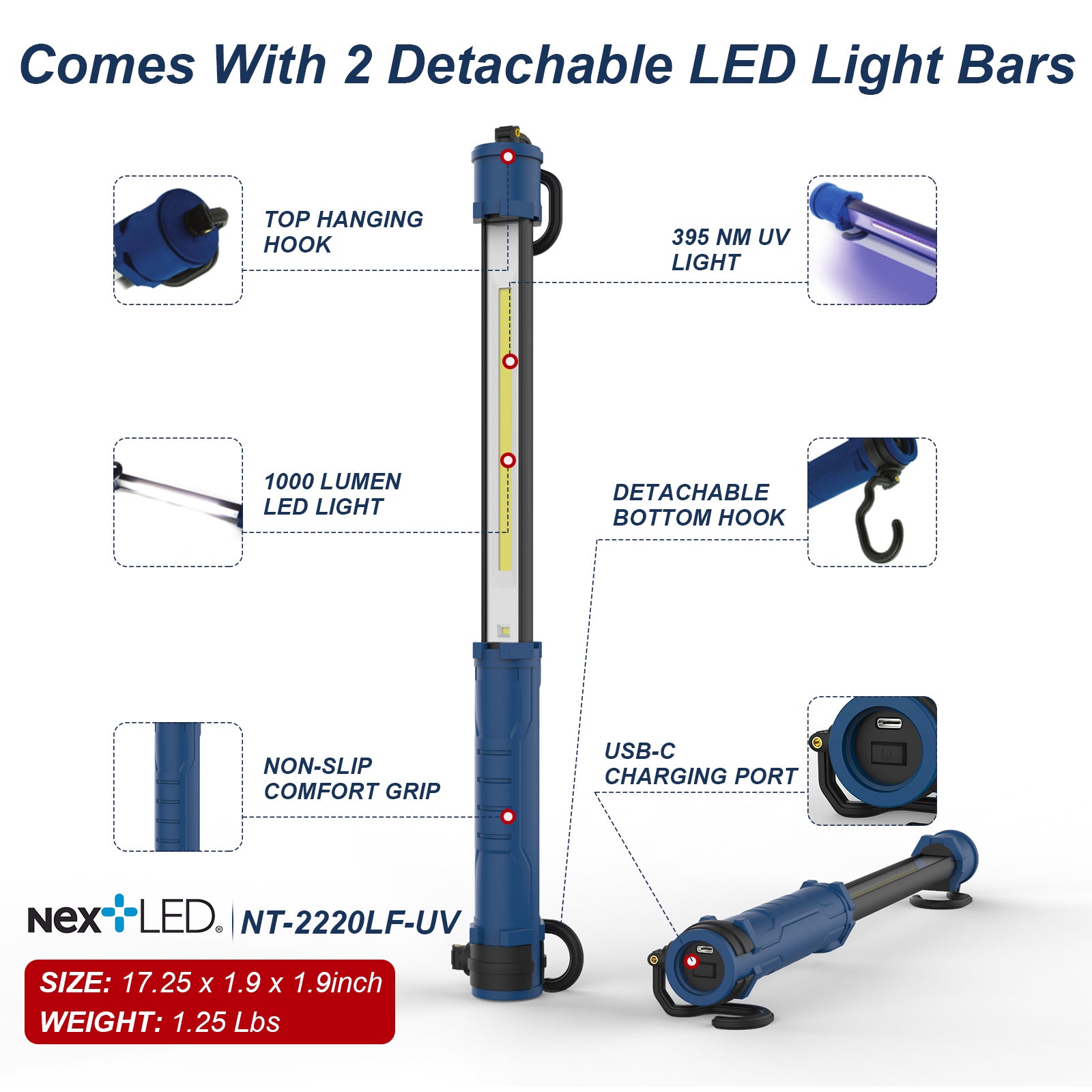 NT-2200LF-UV Rechargeable , Cordless, Detachable Under Car Hood LED Work Light