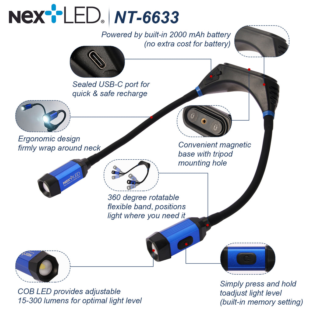 NextLED NT-6633 Rechargeable Neck Light With Magnetic Base/Tripod Mount
