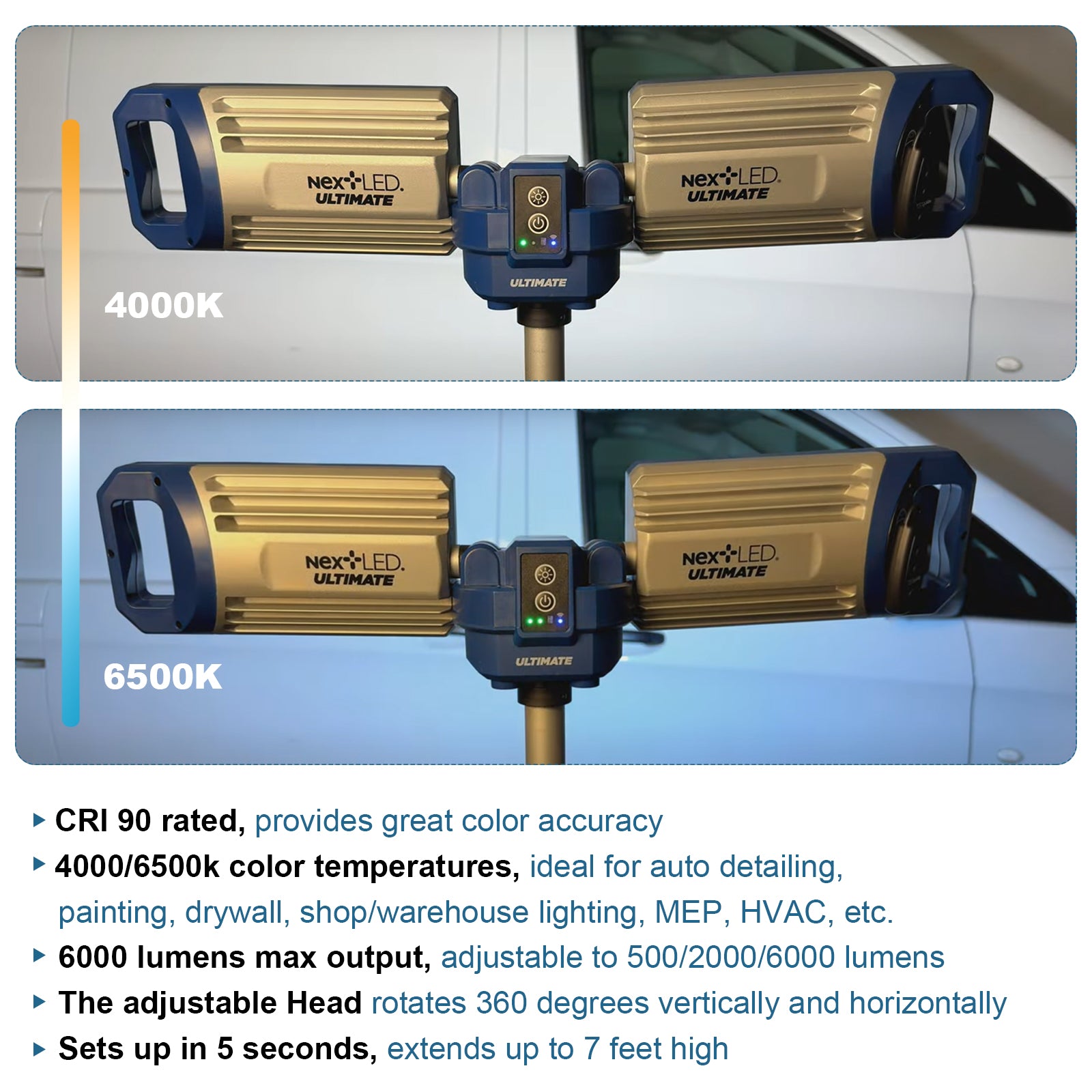 NextLED NT-6926M Rechargeable Cordless Dual Color CRI 90 Tripod LED Shop Light