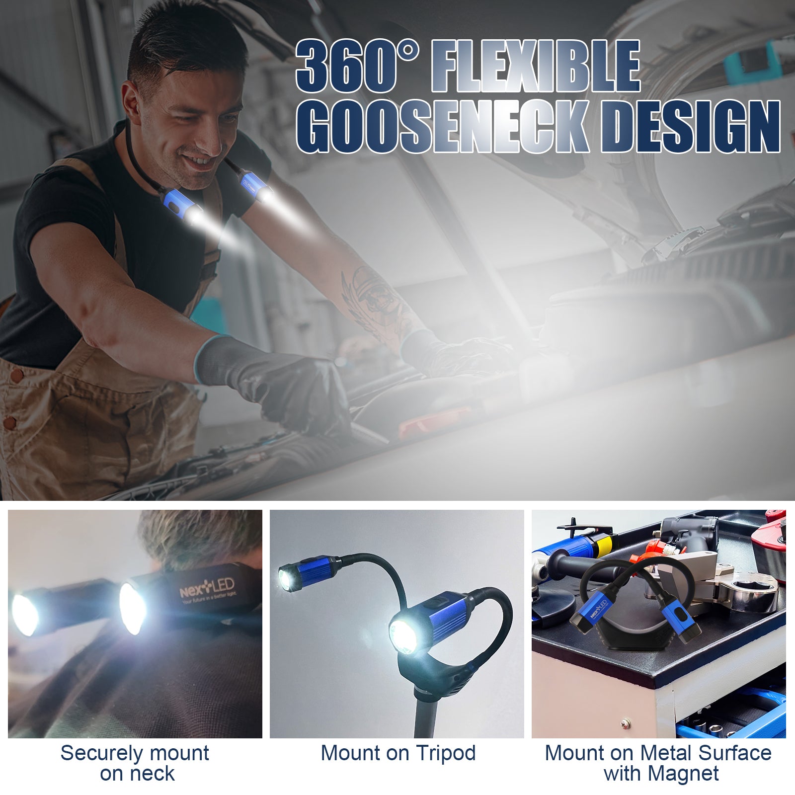 NextLED NT-6633 Rechargeable Neck Light With Magnetic Base/Tripod Mount