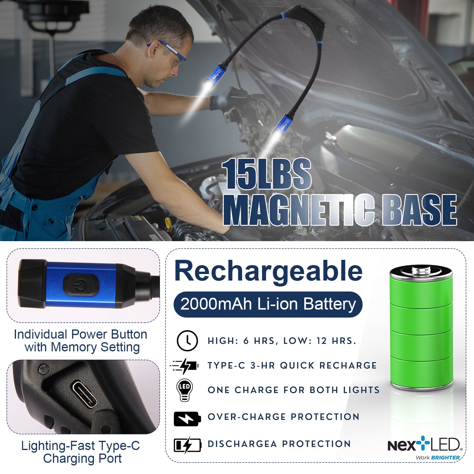 NextLED NT-6633 Rechargeable Neck Light With Magnetic Base/Tripod Mount