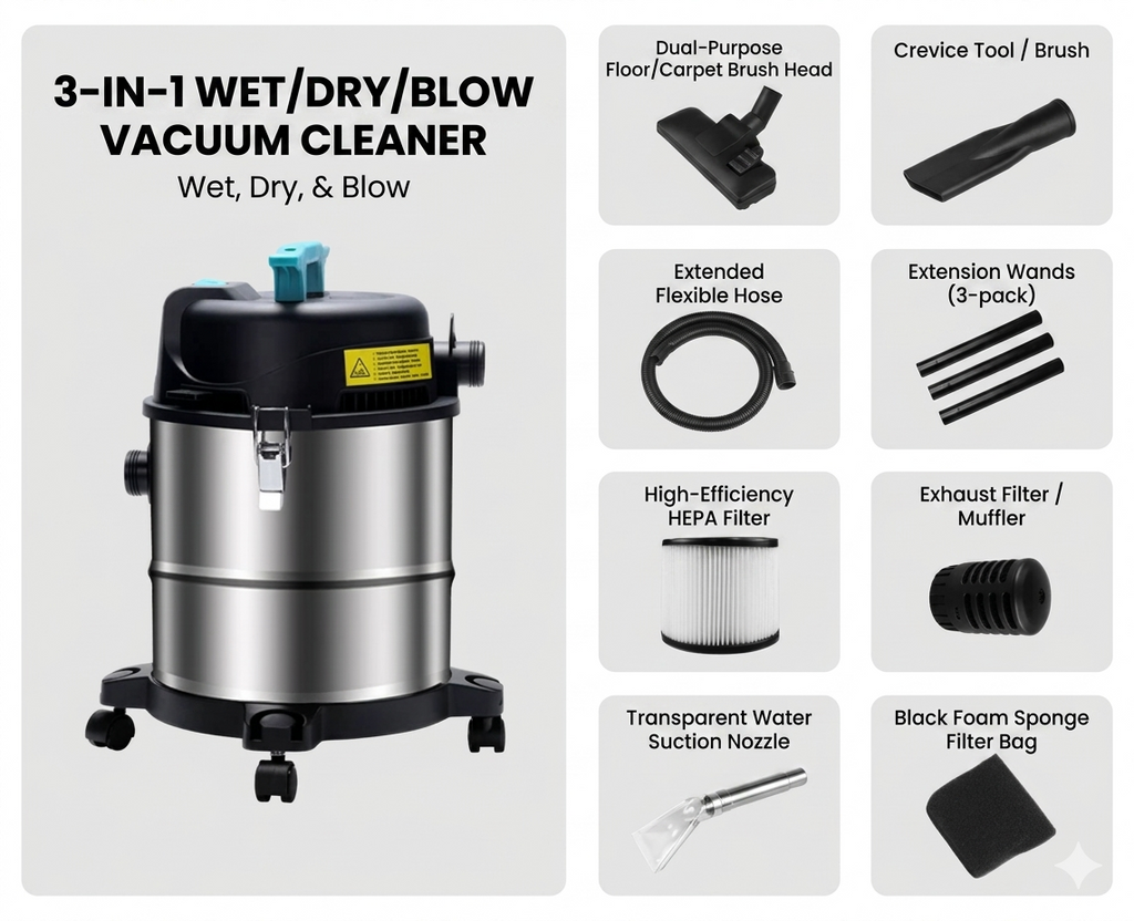 SGG 3 in 1 Dry Wet Blow Vacuum Cleaner 1200W