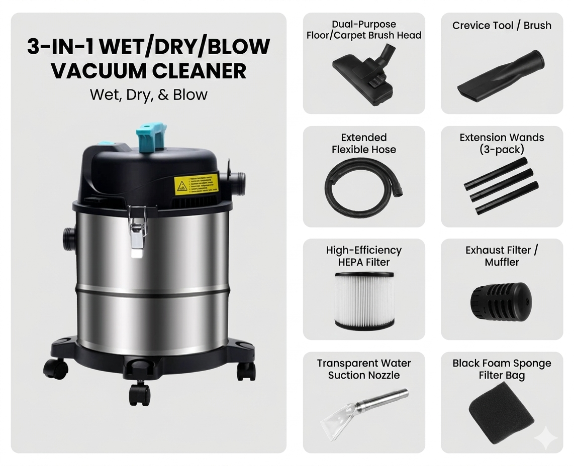 SGG 3 in 1 Dry Wet Blow Vacuum Cleaner 1200W