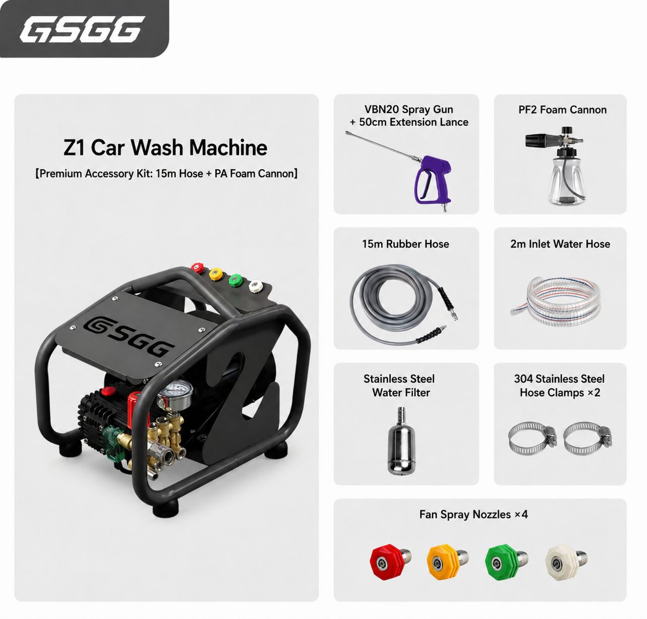 SGG Z1 Pressure Washer 15 Meter Hose With Accessories